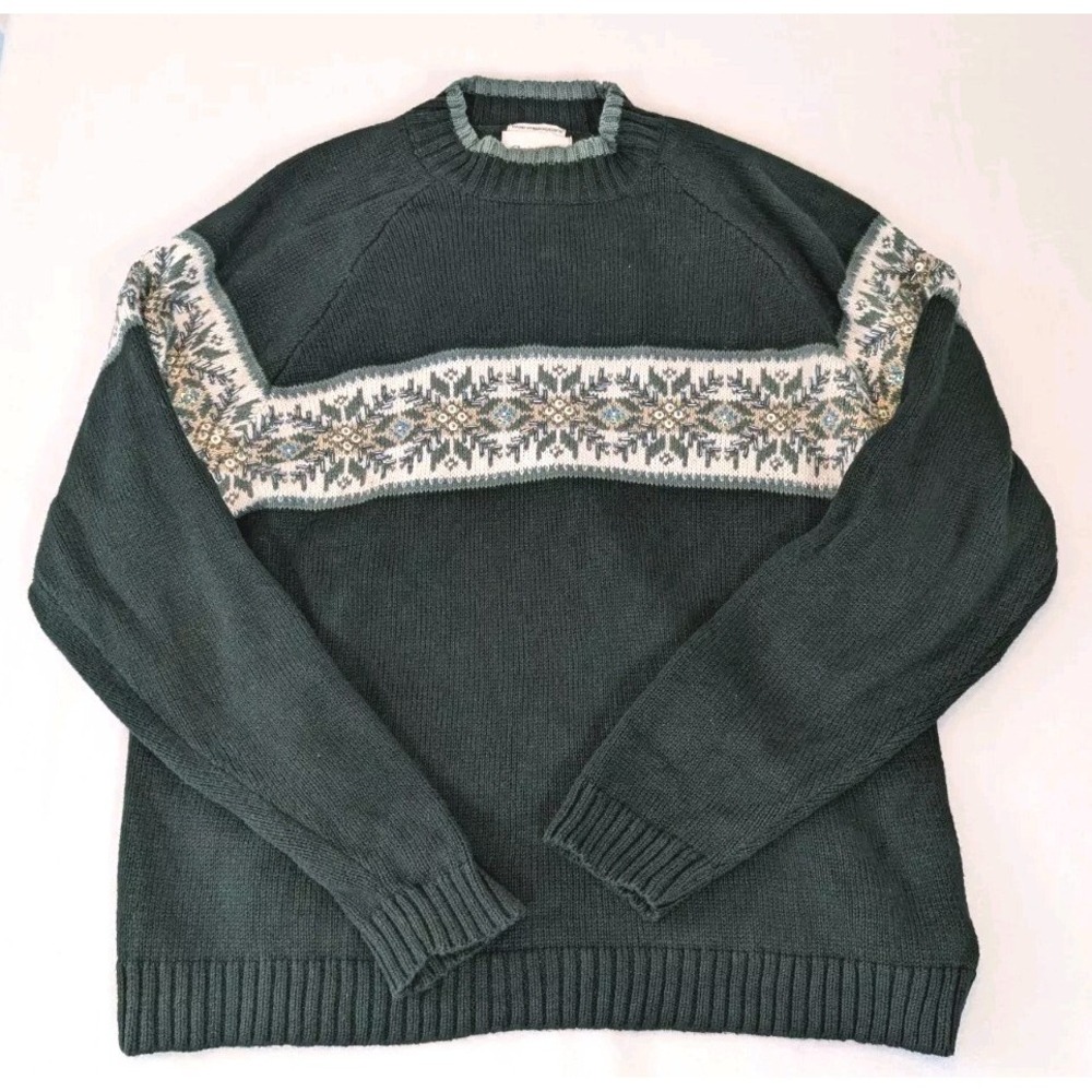 Christopher & Banks Hand Embroidered Snowflake Sweater Womens XL Green Beaded
